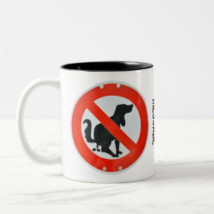 No Dog Poo Poop Sign Personalized Two-Tone Coffee Mug
