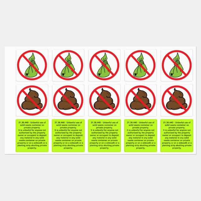 No Dog Poop Square Labels (Sheet)