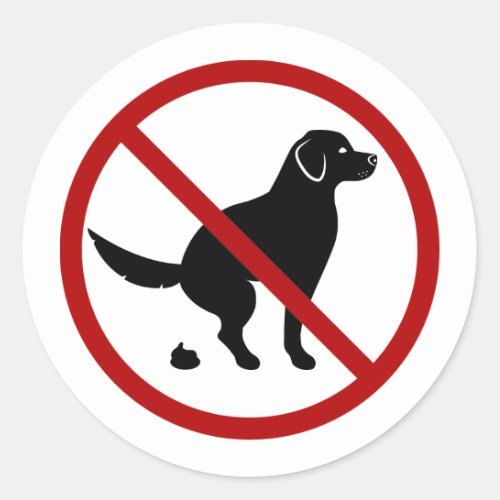No Dog Pooping With Black Dog Silhouette Classic Round Sticker