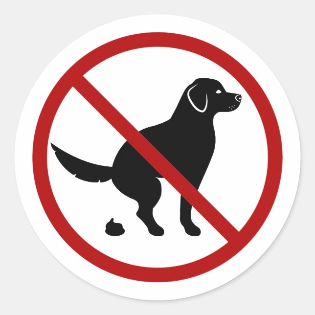No Dog Pooping With Black Dog Silhouette Classic Round Sticker (Front)