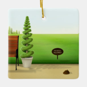 "No Dogs Allowed" "Keep Off the Grass" Gardener's Ceramic Ornament