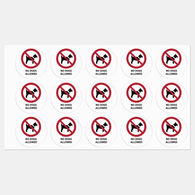 No Dogs Allowed, Prohibition Sign Labels (Sheet)