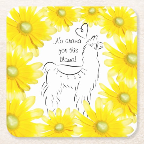 No Drama for this Llama Flowers Personalized  Square Paper Coaster