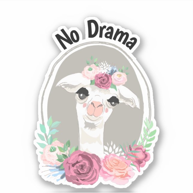 "No Drama" Lady Llama With Roses Sticker (Front)