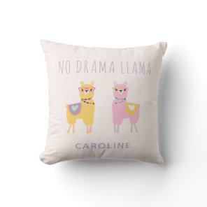 No Drama Llama Cute Pink Purple Personalized Throw Pillow