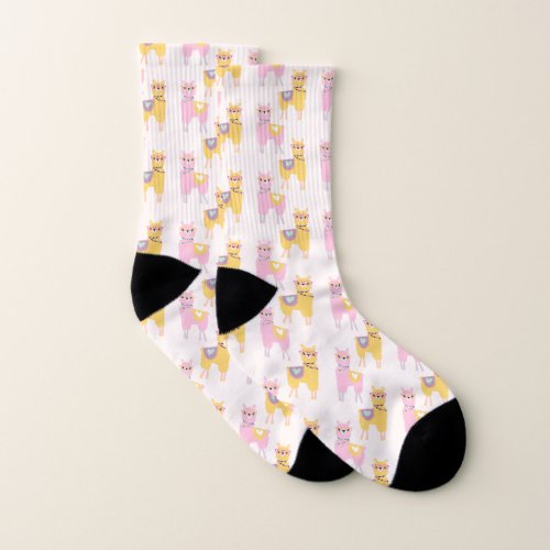 No Drama Llama Cute Pink Yellow Pattern Novelty Socks