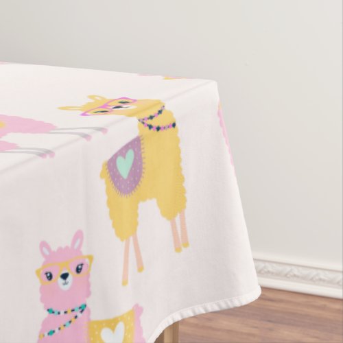 No Drama Llama Cute Pink Yellow Pattern Tablecloth