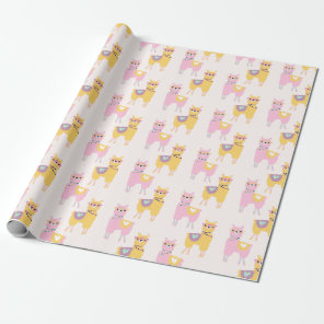 No Drama Llama Cute Pink Yellow Pattern Wrapping Paper