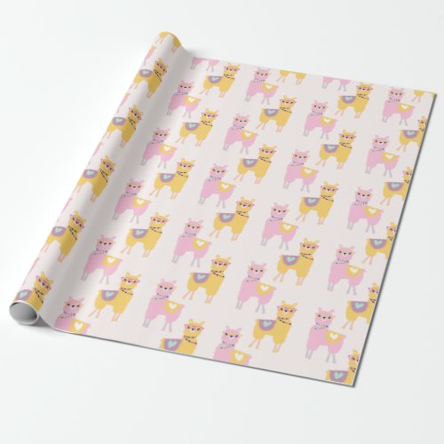 No Drama Llama Cute Pink Yellow Pattern Wrapping Paper