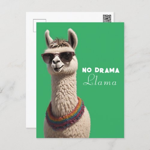 No Drama Llama Funky Alpaca Sunglasses Green   Postcard