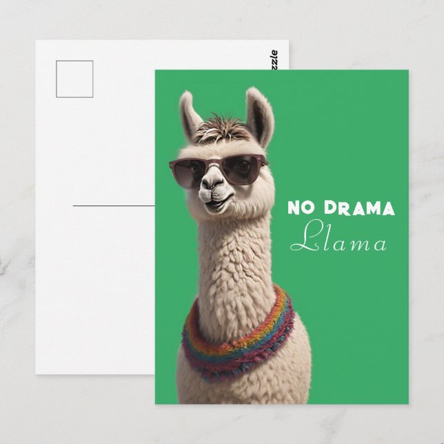 No Drama Llama Funky Alpaca Sunglasses Green   Postcard (Front/Back)