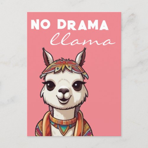 No Drama Llama Funky Pretty Alpaca Girly Pink    Postcard