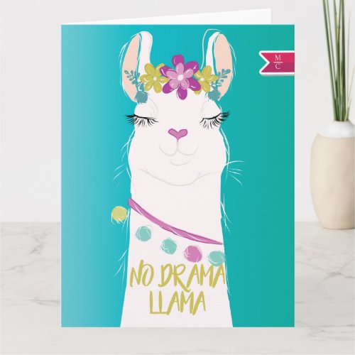 No Drama Llama illustration Monogram Card