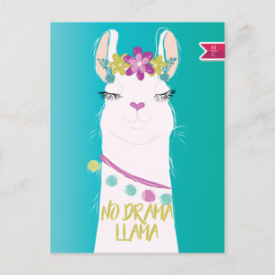No Drama Llama illustration Monogram Holiday Postcard