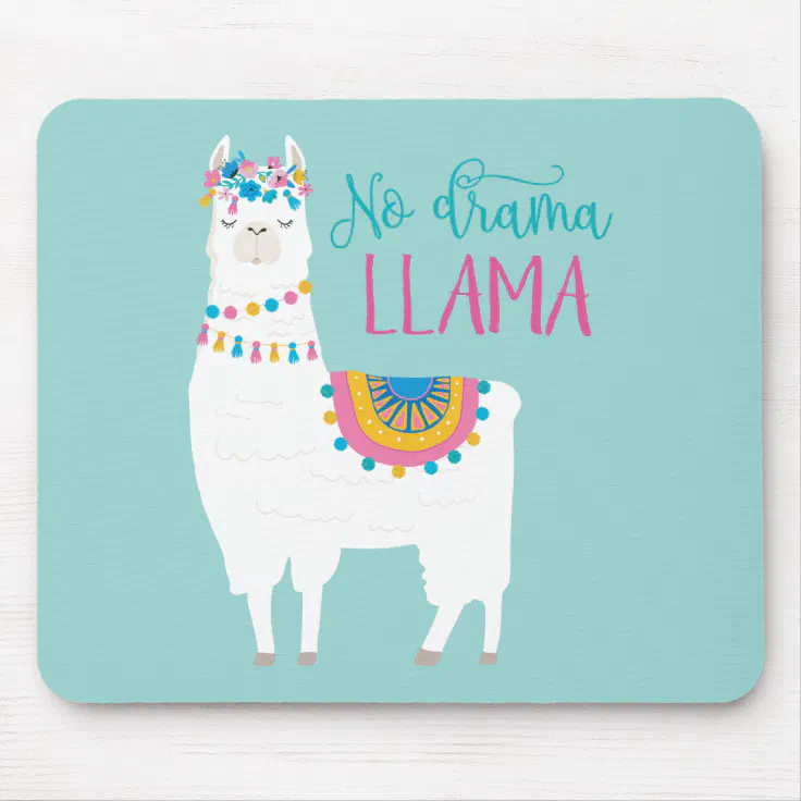 Funny Alpca Computer Mouse Pad - Gift for Co-Worker 7.75 x 9.25 x .10 No Drama Llama Mousepad Watercolor Animals and Flowers Rustic Wood Design 