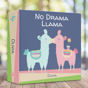 No Drama Llama Pink Blue Cool Cute Girly School 3 Ring Binder