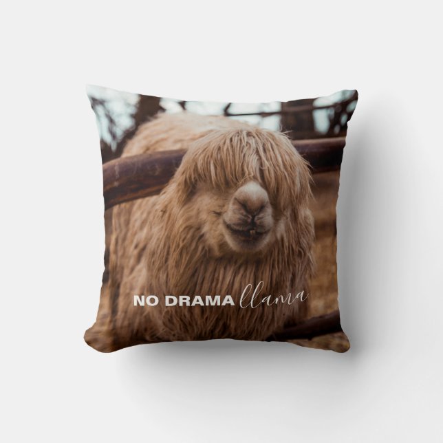 No Drama Llama Silly Alpaca Photo Throw Pillow (Front)