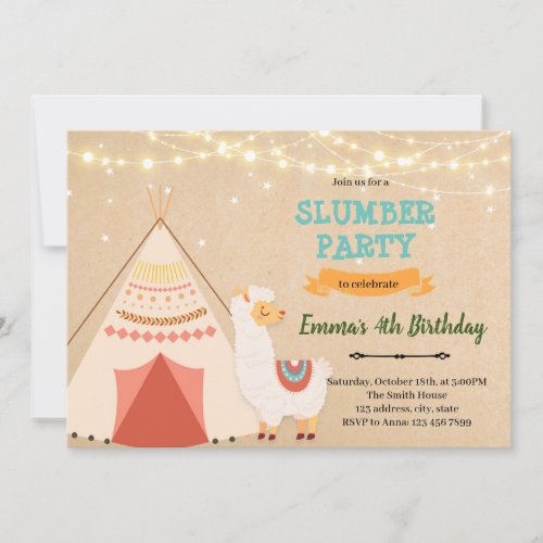 No drama llama slumber invitation