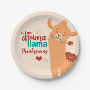 No Drama Llama Thanksgiving Cream Paper Plates
