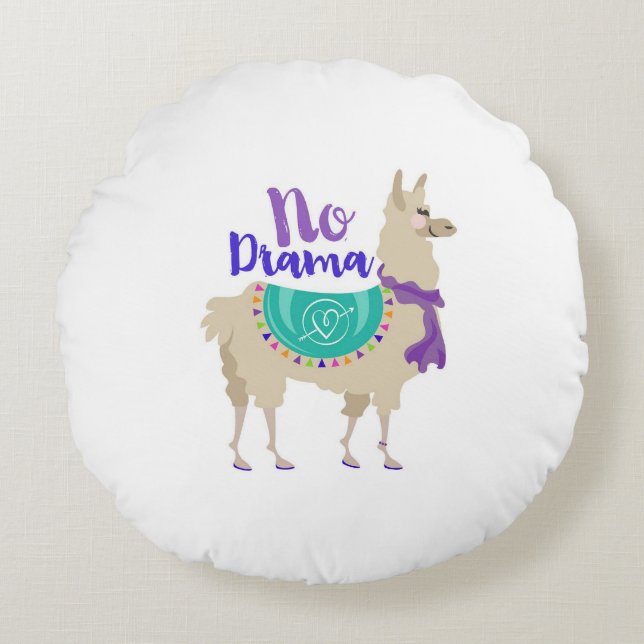 No Drama Llama Throw Pouf Round Pillow (Front)