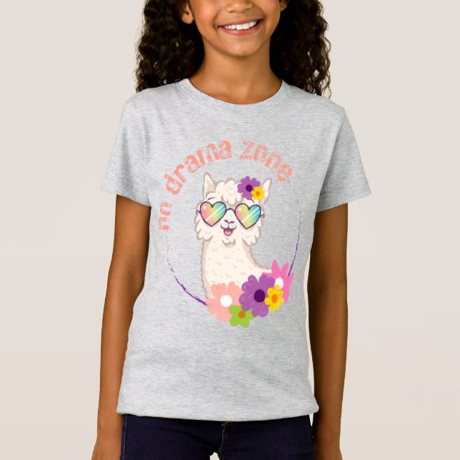 No Drama Zone Funny Llama Girls' T-Shirt (Front)