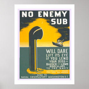 No Enemy Sub Vintage WW2 Navy Military Poster