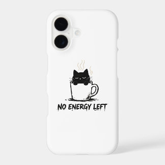 NO ENERGY LEFT” Sleepy Cat in Coffee Mug – Minimal iPhone 17 Case