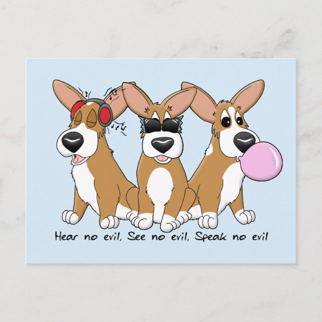 No Evil Corgi Trio Postcard (Front)