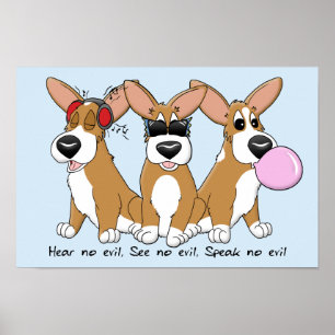 No Evil Corgi Trio Poster