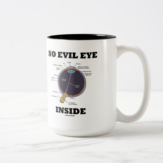 No Evil Eye Inside (Anatomical Eyeball Humor) Two-Tone Coffee Mug (Right)