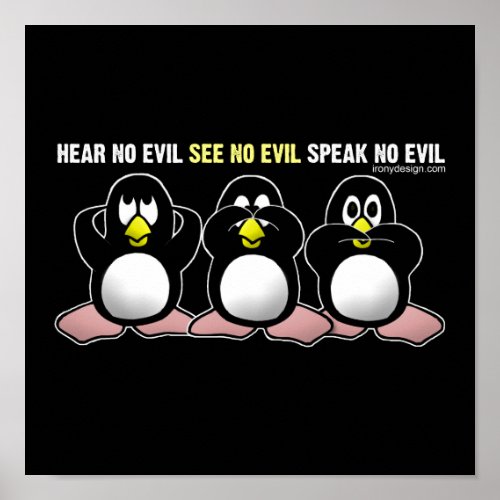 No Evil Penguins Design Poster