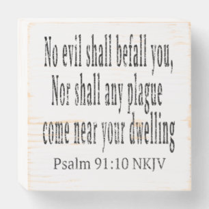 No Evil Shall Befall You Psalm 91:10 Bible Verse Wooden Box Sign