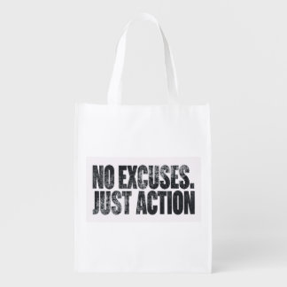 NO EXCUSE JUST ACTION – Motivational Bold Typograp Grocery Bag