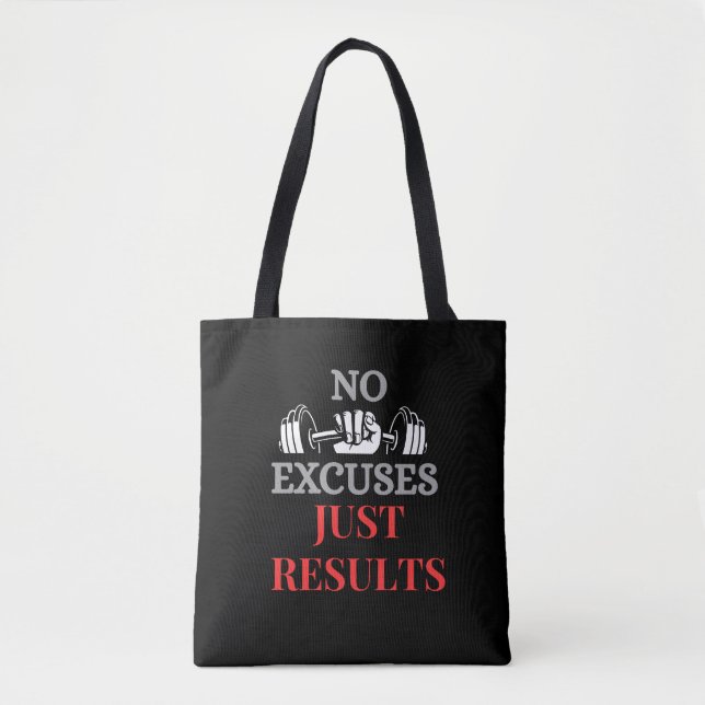 No Excuse Just Results-Motivational Gym Tote Bag (Front)