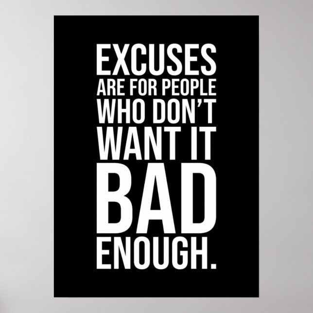 No Excuses - Gym, Hustle, Success, Motivational Po Poster (Front)