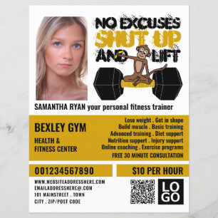 No Excuses Monkey, Personal trainer, Gym Advert Flyer