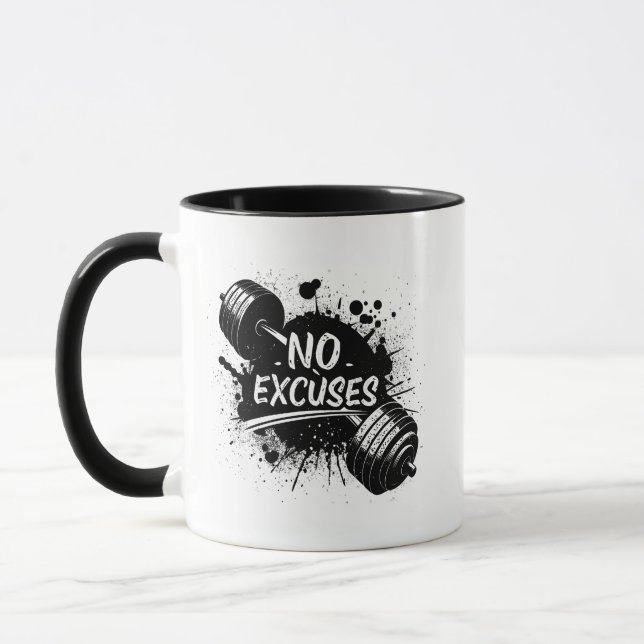 No Excuses Mug – Bold Motivational Coffee Cup (Left)