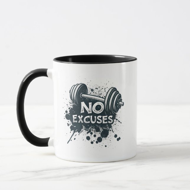 No Excuses Mug – Bold Motivational Coffee Cup (Left)