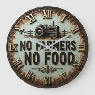 No Farmers No Food Rustic Farmhouse Tractor Large Clock