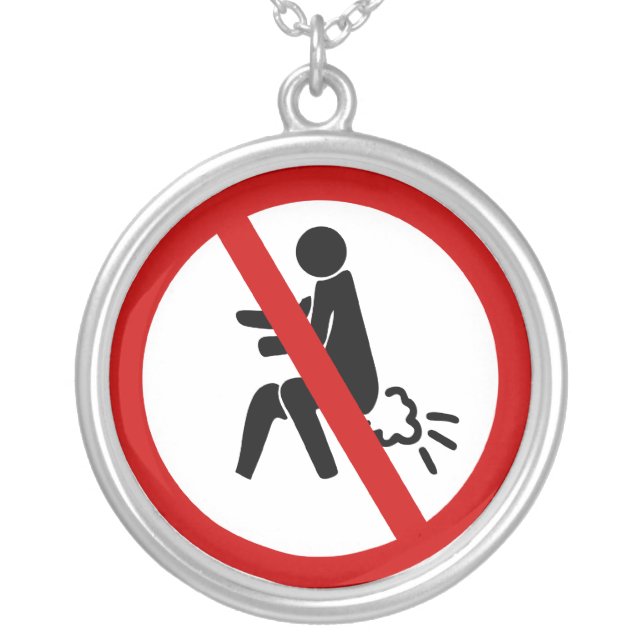 NO Farting ⚠ Funny Thai Toilet Sign ⚠ Silver Plated Necklace (Front)