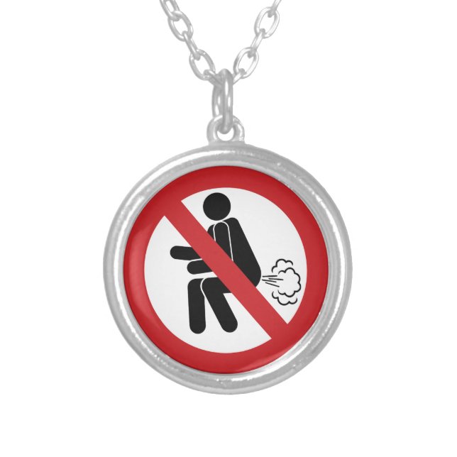 NO Farting ⚠ Funny Thai Toilet Sign ⚠ Silver Plated Necklace (Front)