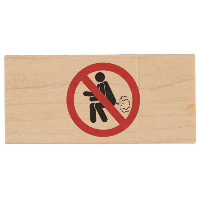 NO Farting ⚠ Funny Thai Toilet Sign ⚠ Wood Flash Drive (Front)