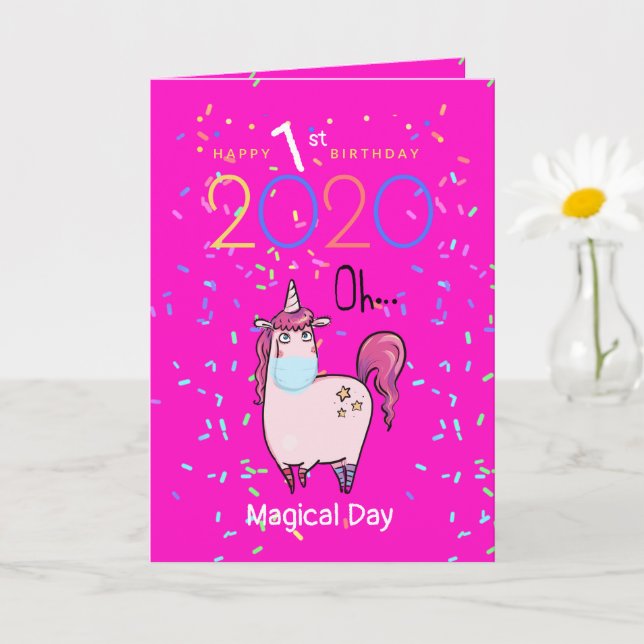 No Fear UNICORN in Facemask Girls Birthday Card (Small Plant)