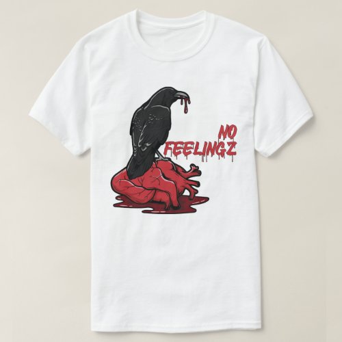 Featuring striking red dripping typography that spells out "No Feelings," alongside a captivating graphic of a crow picking at a heart, this tee exudes a raw and edgy vibe. The imagery speaks volumes, symbolizing a detachment from the emotional entanglements of love, perfect for wearers who are unapologetically anti-love or simply uninterested in the traditional trappings of Valentines Day. Constructed from high-quality materials, our t-shirt stands as a testament to our commitment to excellence. We've spared no expense in ensuring that each piece meets the highest standards of durability and comfort, rivaling the quality of other top brands in the industry. Whether you're hitting the streets of New York or making a statement on the urban fashion scene, this tee will keep you looking fresh and feeling confident. Available in both men's and women's sizes, our "No Feelings" tee is designed to cater to all individuals who appreciate the intersection of fashion and music. Its versatile white color makes it easy to pair with your favorite urban streetwear pieces, allowing you to effortlessly elevate your look with a touch of attitude and authenticity. Embrace the essence of hip hop culture with this dope and distinctive piece of clothing that transcends mere fashion to make a powerful statement. Reject the status quo and celebrate your independence with our "No Feelings" tee, a must-have addition to any urban fashion enthusiast's wardrobe. Don't settle for cheap imitations when it comes to graphic tees that speak to your soul. Trust in our commitment to delivering only the finest quality garments that capture the spirit of hip hop and urban streetwear.