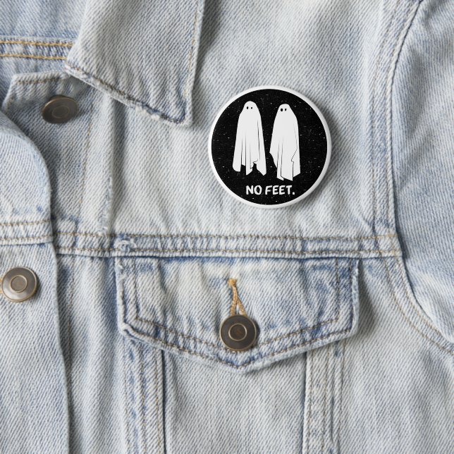 No Feet Ghosts Monochrome Geek Distressed Badge Pinback Button (In Situ)