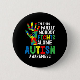 No Fights Alone Autism Awareness Puzzle Hand Famil Button