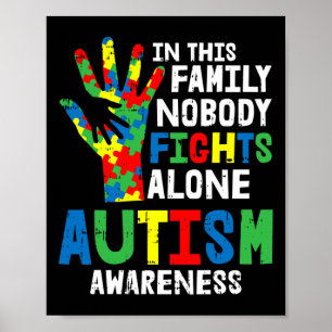 No Fights Alone Autism Awareness Puzzle Hand Famil Poster