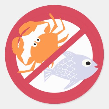 No Fish Or Shellfish Symbol Red Allergen Alert Classic Round Sticker by LilAllergyAdvocates at Zazzle