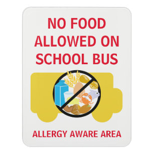 No Food Allowed On School Bus Allergy Aware Door Sign