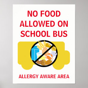 No Food Allowed On School Bus Allergy Aware Poster